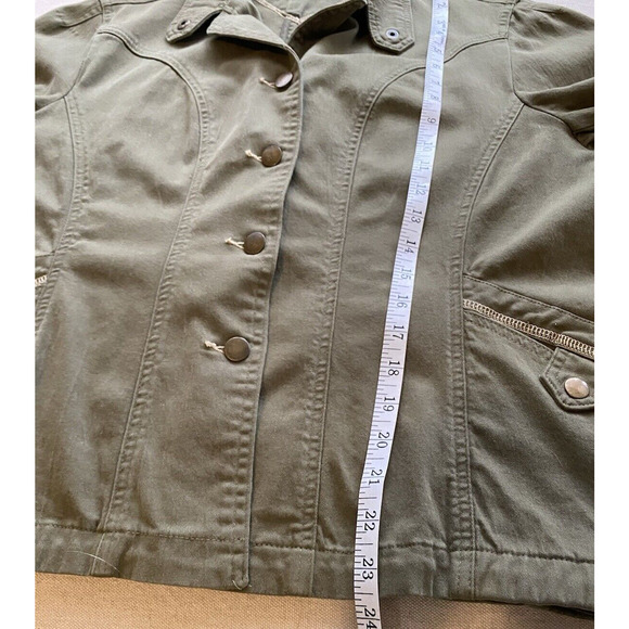 Travel Smith Womens Canvas Coat Size Medium Green Cotton Cargo Utility Jacket - Picture 14 of 16